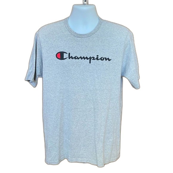 Champion Men's Vintage 90s Script Spell Out Logo Gray T-shirt Size Large - Picture 1 of 5